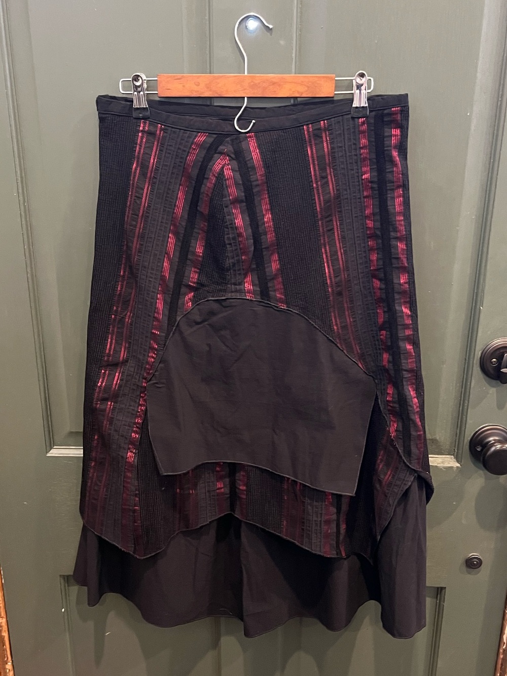Black ♠️ Red 🥀 Striped Euro Subversive Whimsigoth Layered Ruffle Midi Skirt